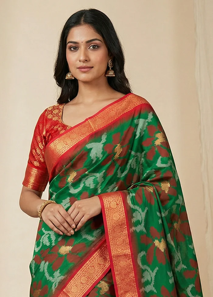 Green Dupion Silk Saree With Blouse Piece - Image 2