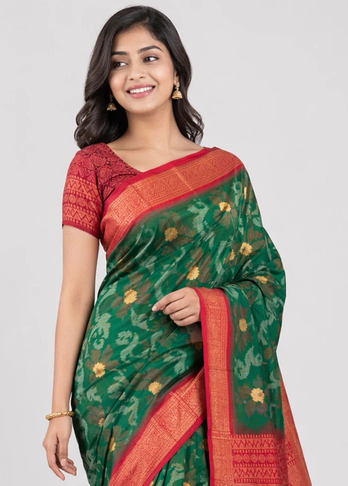 Green Dupion Silk Saree With Blouse Piece - Image 2