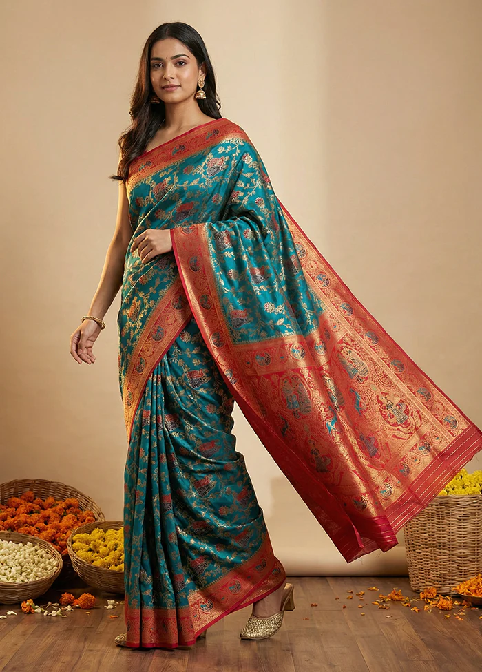 Green Dupion Silk Saree With Blouse Piece - Image 4