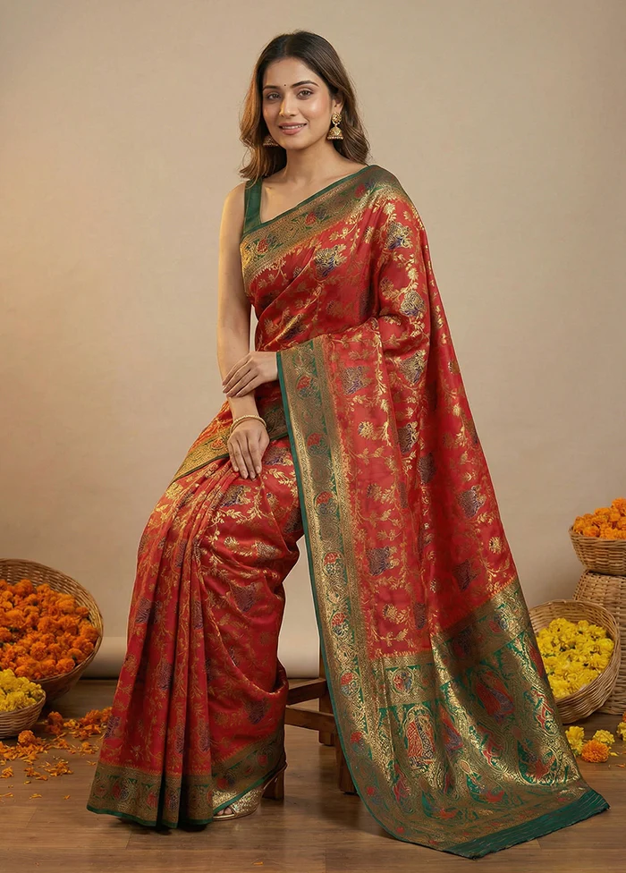 Green Dupion Silk Saree With Blouse Piece - Image 3
