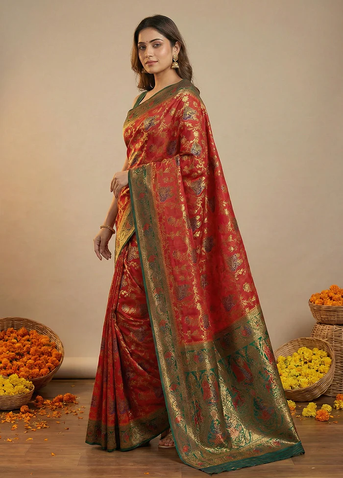 Green Dupion Silk Saree With Blouse Piece - Image 4