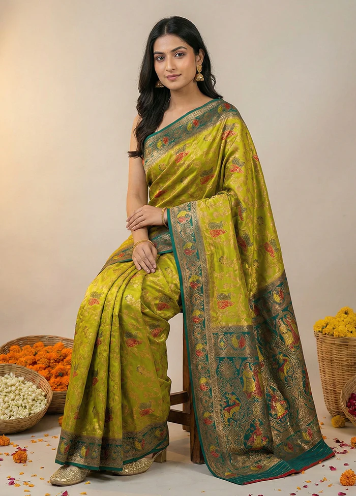 Green Dupion Silk Saree With Blouse Piece - Image 3