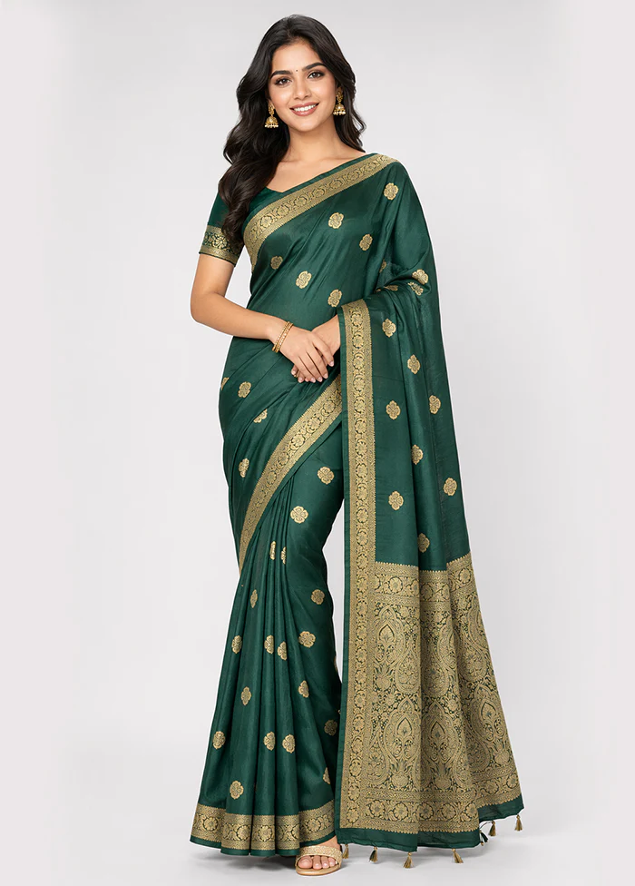 Green Dupion Silk Saree With Blouse Piece