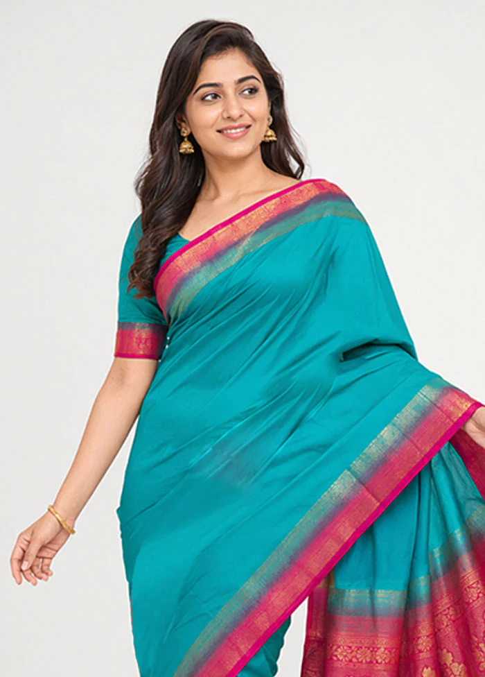 Green Dupion Silk Saree With Blouse Piece - Image 2