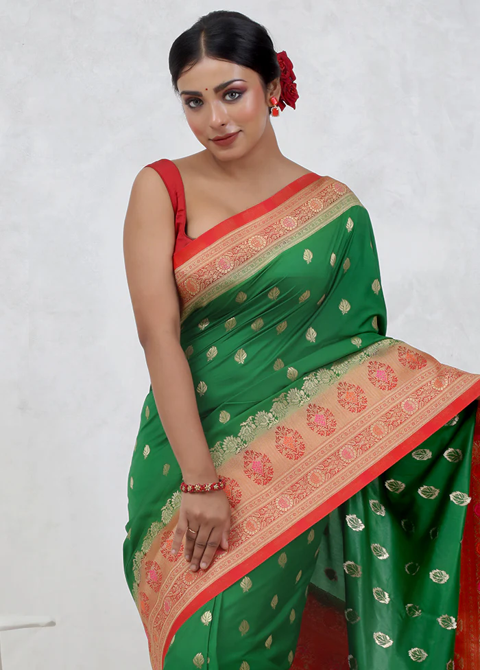 Green Dupion Silk Saree With Blouse Piece