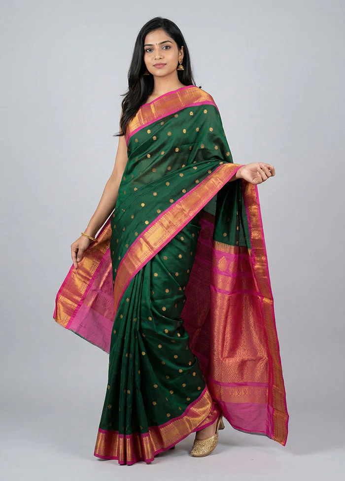 Green Gadwal Pure Silk Saree Without Blouse Piece