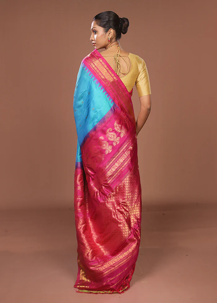 Green Gadwal Pure Silk Saree Without Blouse Piece - Image 3