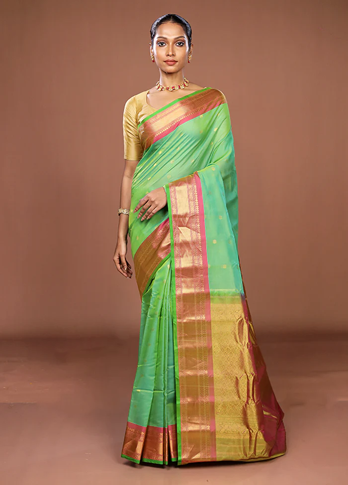 Green Gadwal Pure Silk Saree Without Blouse Piece - Image 2
