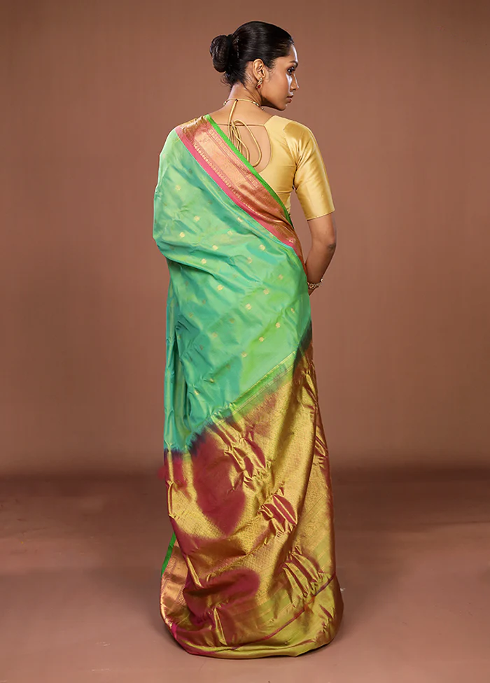 Green Gadwal Pure Silk Saree Without Blouse Piece - Image 3