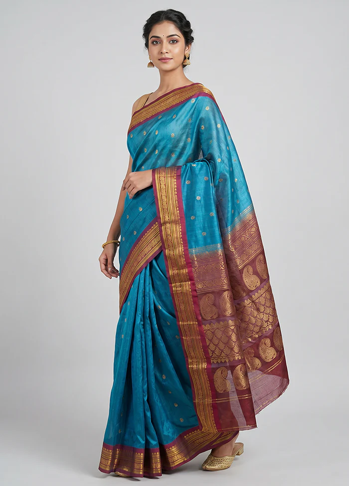 Green Gadwal Pure Silk Saree Without Blouse Piece