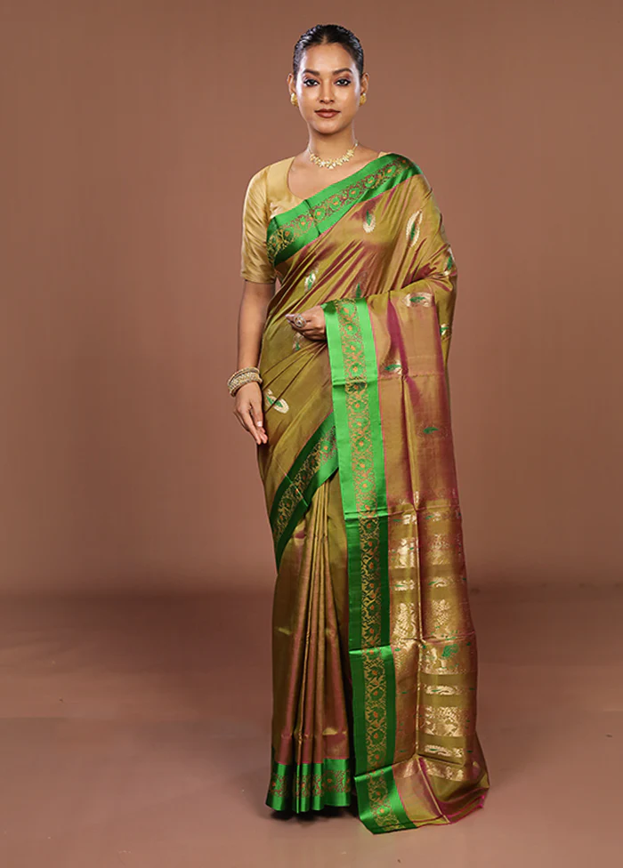 Green Garad Pure Silk Saree Without Blouse Piece - Image 2