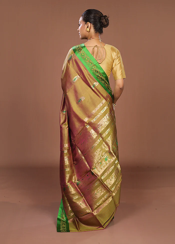 Green Garad Pure Silk Saree Without Blouse Piece - Image 3