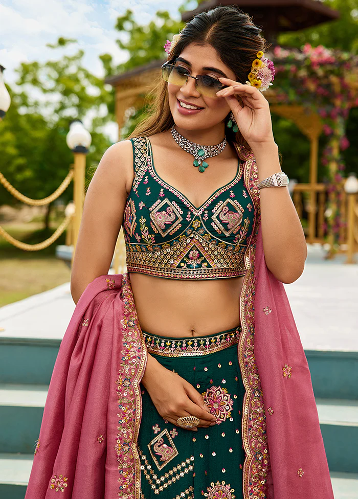 Green Georgette Dupatta Lehenga Set - Image 2