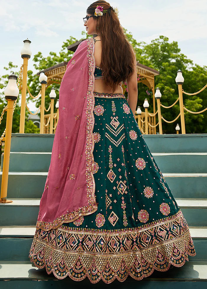 Green Georgette Dupatta Lehenga Set - Image 3