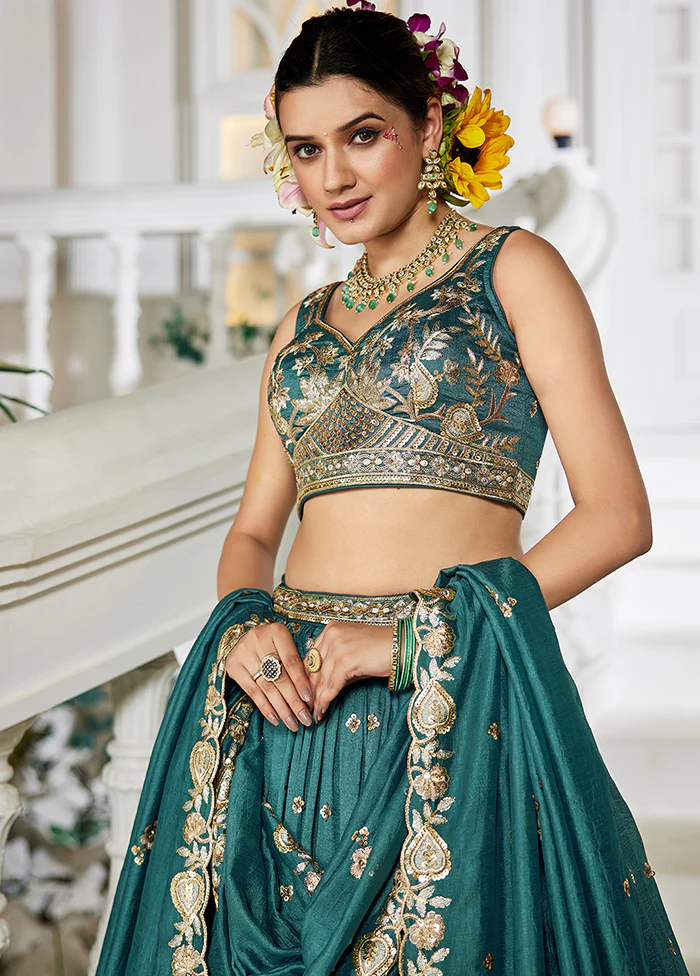 Green Georgette Dupatta Lehenga Set - Image 2