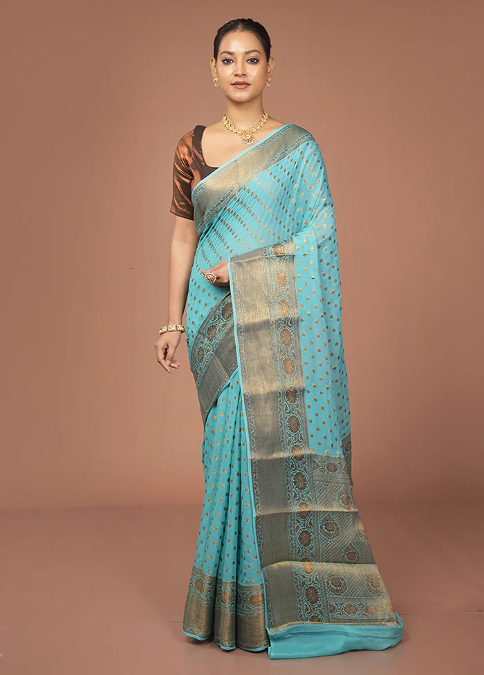 Green Georgette Saree With Blouse Piece - Image 2