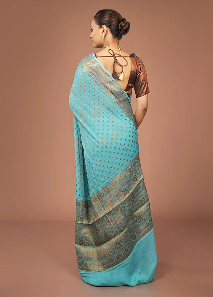 Green Georgette Saree With Blouse Piece - Image 3