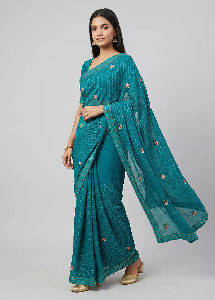 Green Georgette Saree With Blouse Piece
