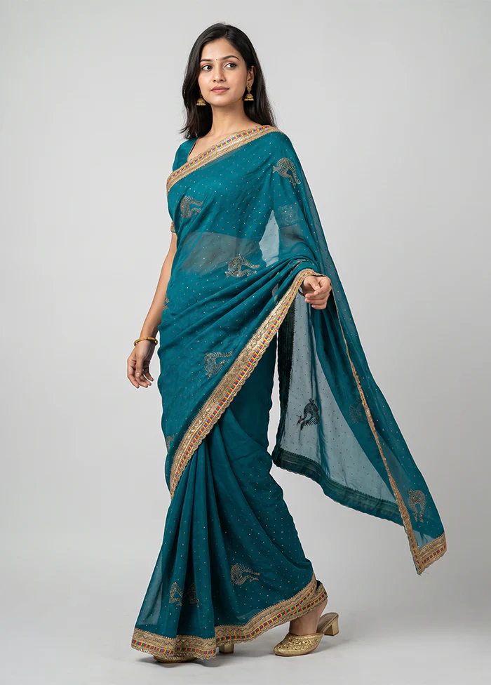 Green Georgette Saree With Blouse Piece