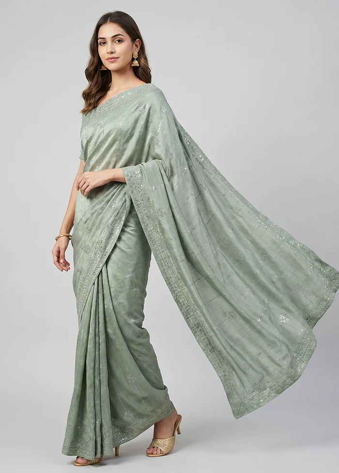 Green Georgette Saree With Blouse Piece