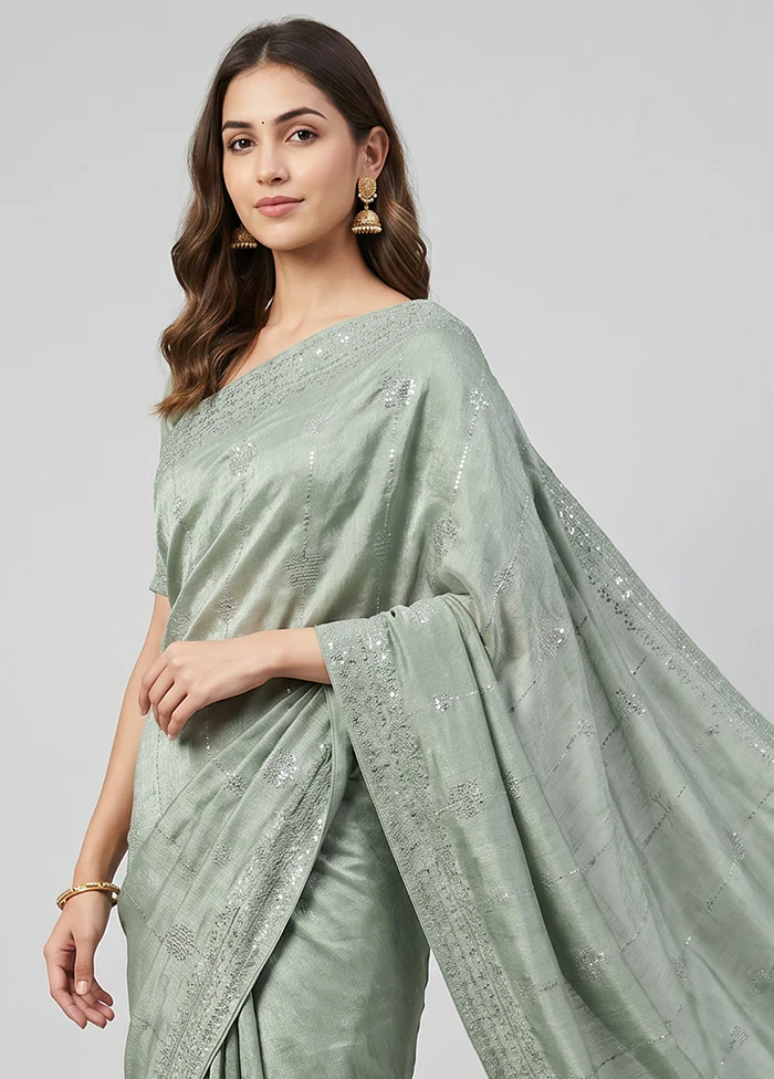 Green Georgette Saree With Blouse Piece - Image 2