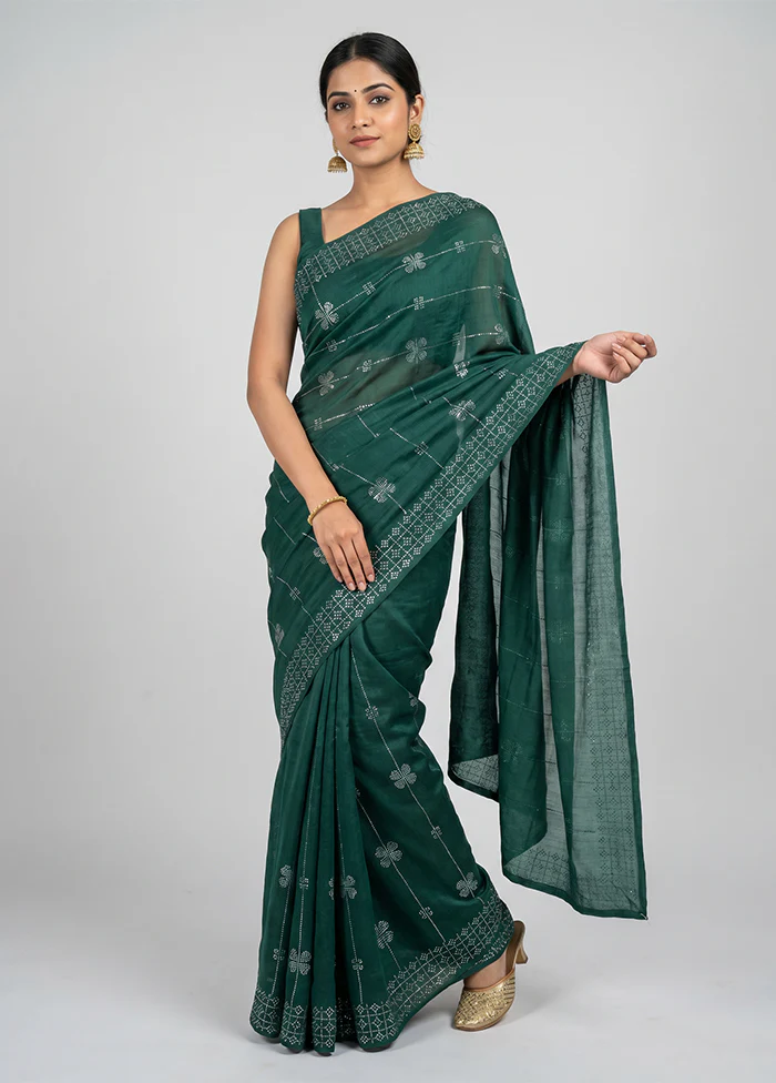 Green Georgette Saree With Blouse Piece