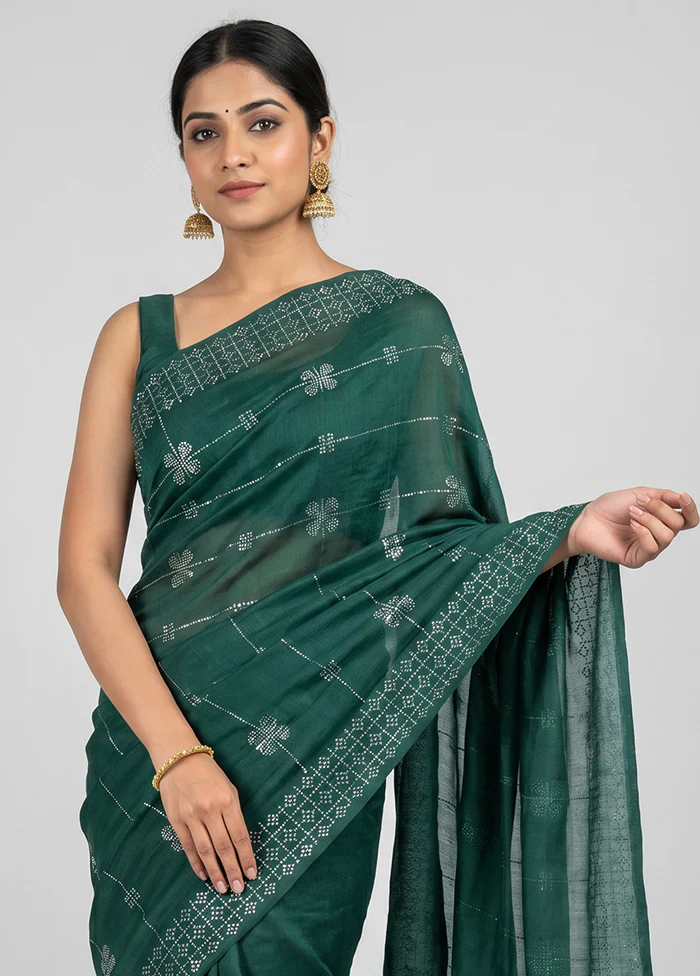 Green Georgette Saree With Blouse Piece - Image 2