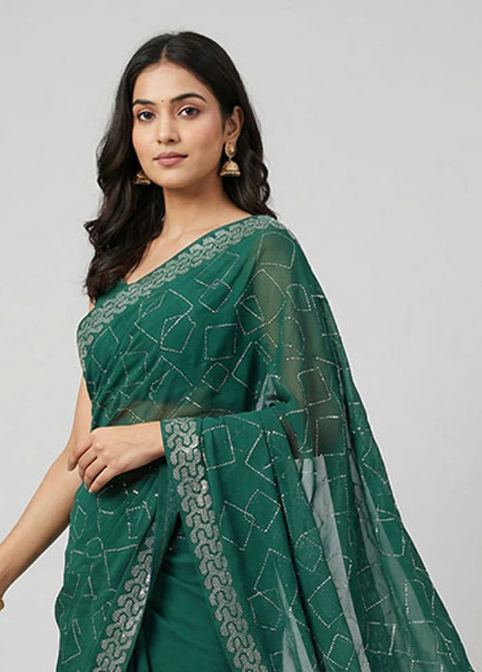 Green Georgette Saree With Blouse Piece - Image 2