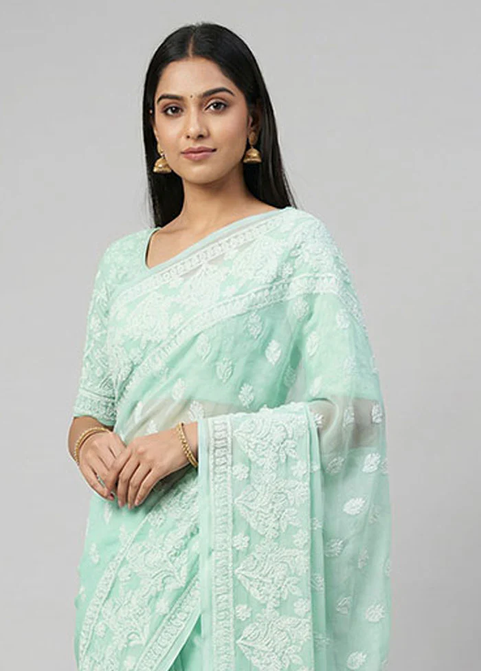 Green Georgette Saree With Blouse Piece - Image 2