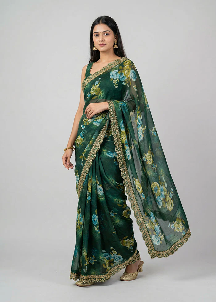 Green Georgette Saree With Blouse Piece