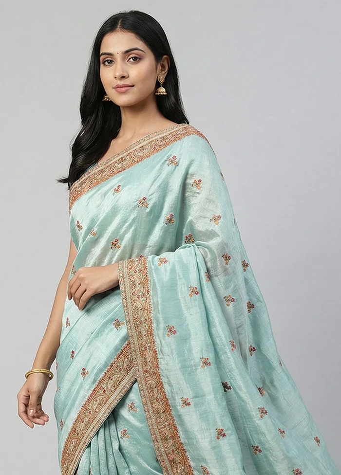 Green Georgette Saree With Blouse Piece - Image 2