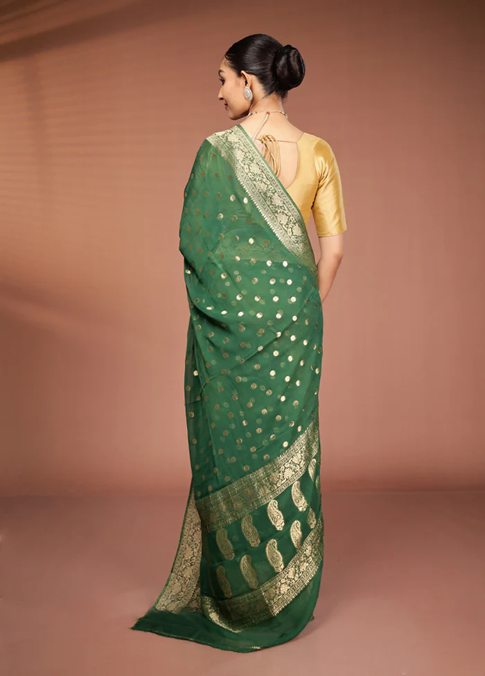 Green Georgette Saree With Blouse Piece - Image 3
