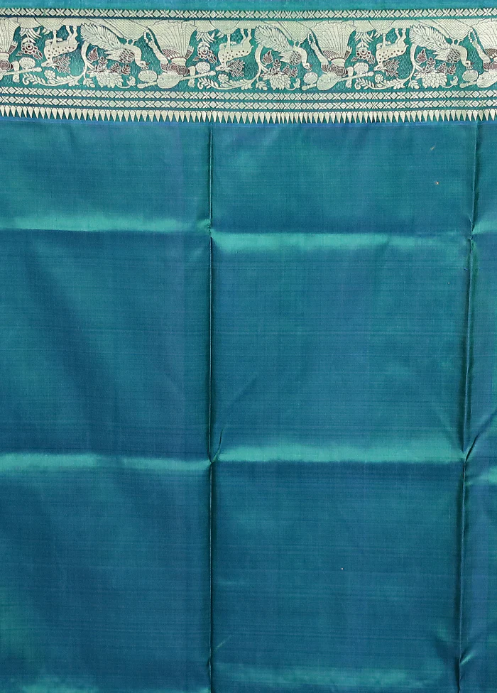 Green Handloom Baluchari Pure Silk Saree With Blouse Piece - Image 5