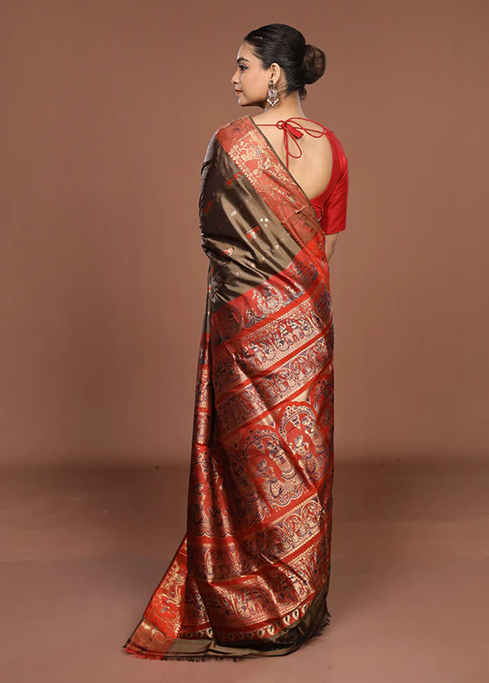 Green Handloom Baluchari Pure Silk Saree With Blouse Piece - Image 3