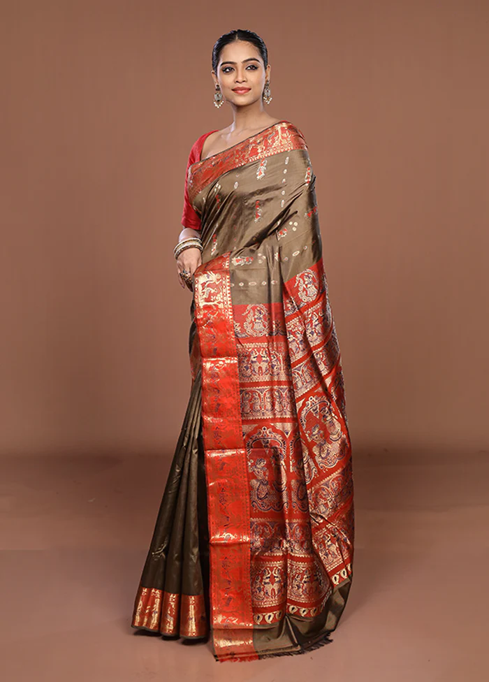 Green Handloom Baluchari Pure Silk Saree With Blouse Piece - Image 4