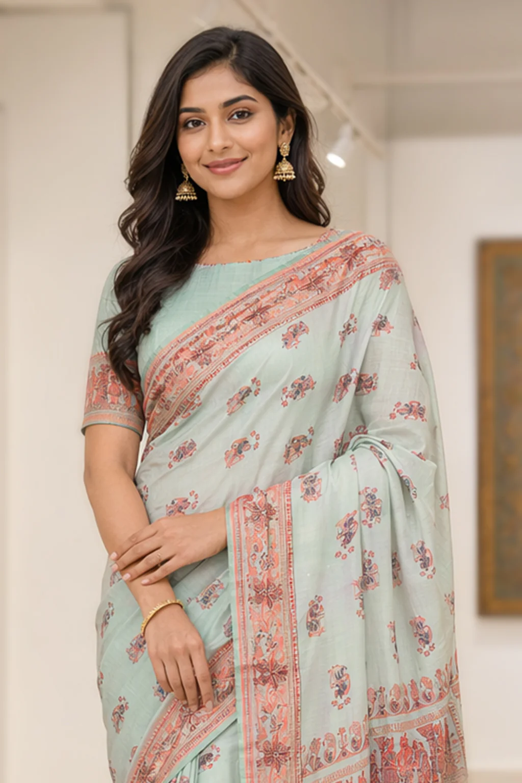 Green Handloom Baluchari Pure Silk Saree With Blouse Piece - Image 2