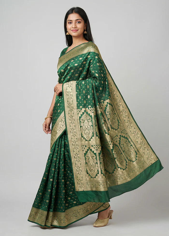 Green Handloom Banarasi Pure Silk Saree With Blouse Piece