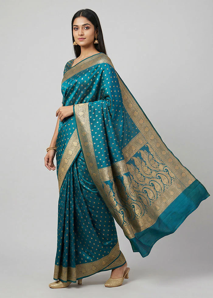 Green Handloom Banarasi Pure Silk Saree With Blouse Piece