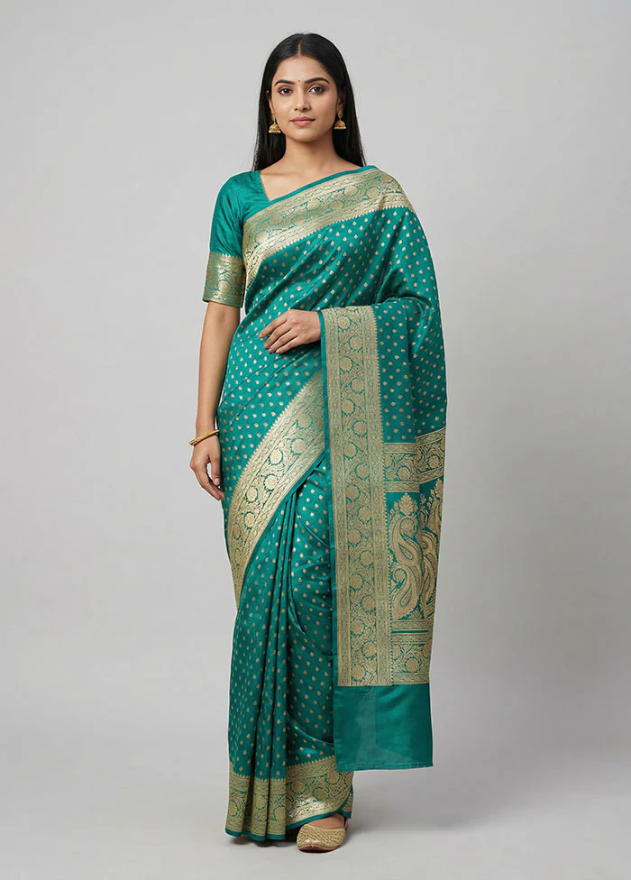 Green Handloom Banarasi Pure Silk Saree With Blouse Piece