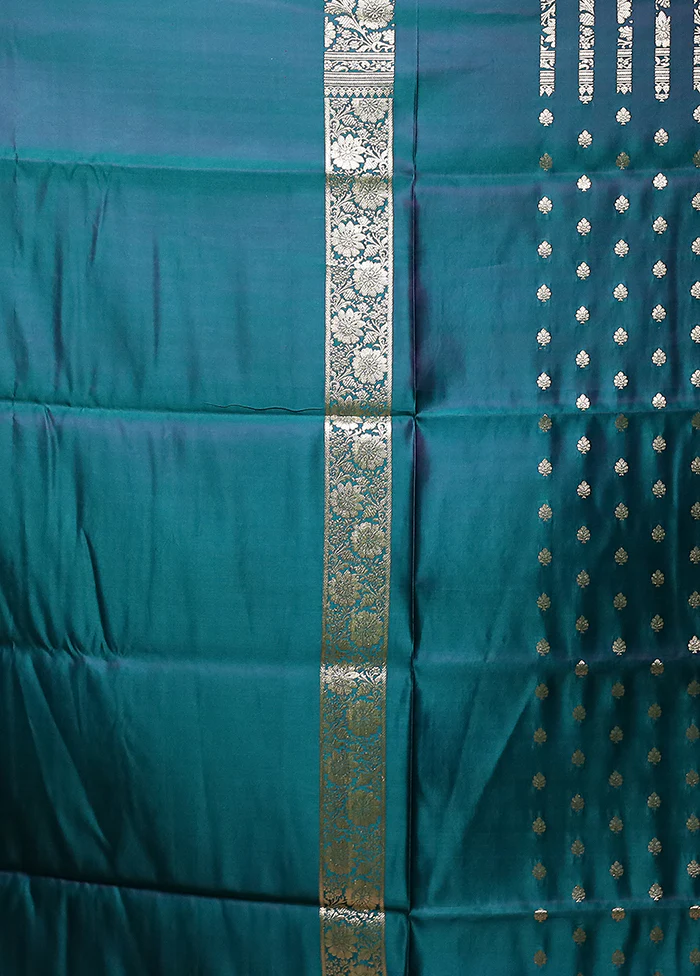 Green Handloom Banarasi Pure Silk Saree With Blouse Piece - Image 5