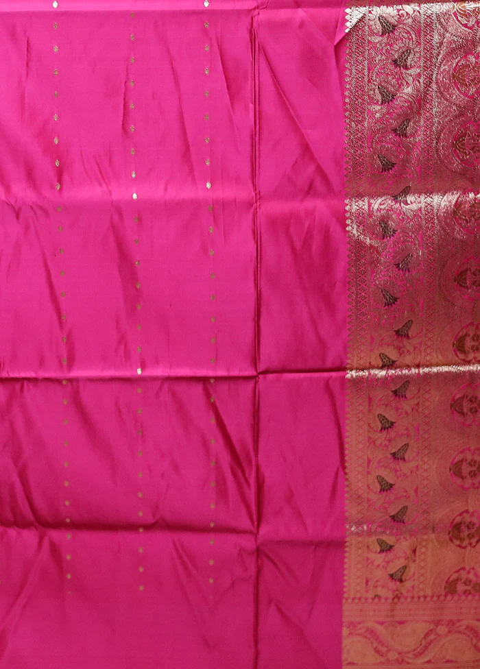 Green Handloom Banarasi Pure Silk Saree With Blouse Piece - Image 5