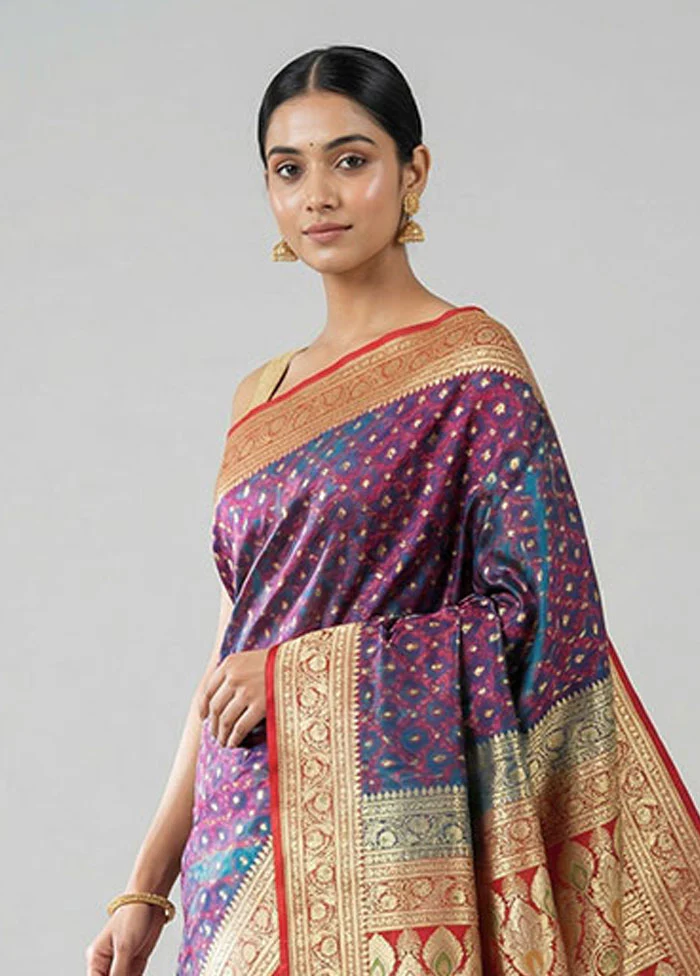 Green Handloom Banarasi Pure Silk Saree With Blouse Piece - Image 2