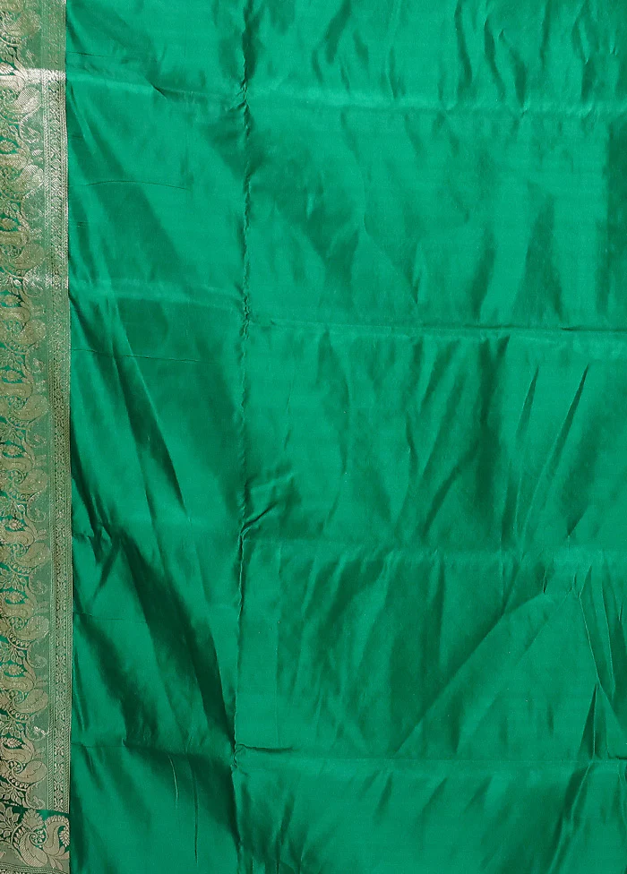 Green Handloom Banarasi Pure Silk Saree With Blouse Piece - Image 5
