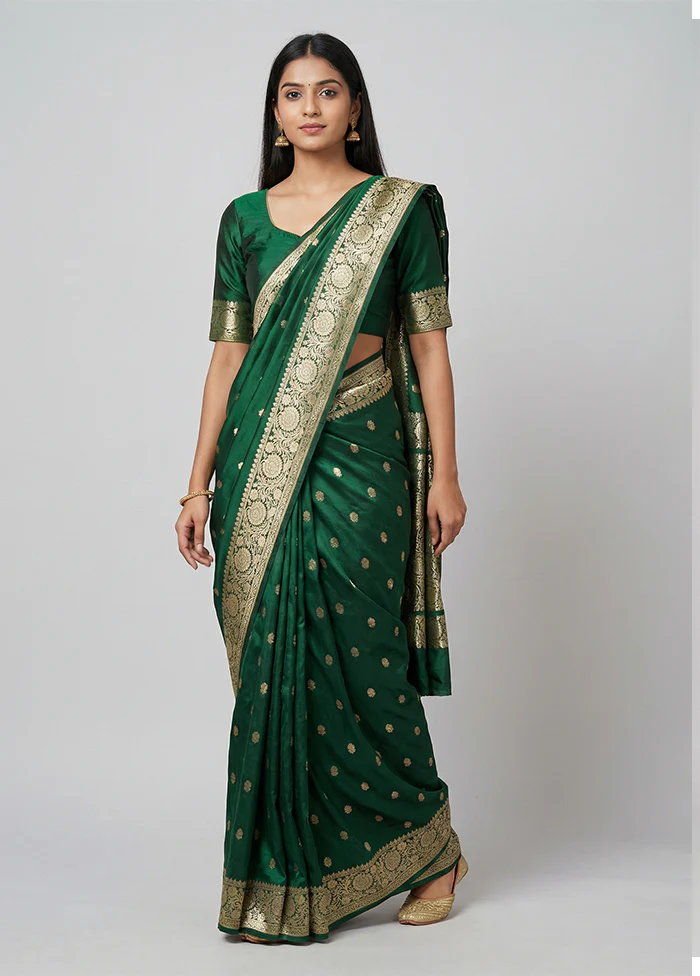 Green Handloom Banarasi Pure Silk Saree With Blouse Piece