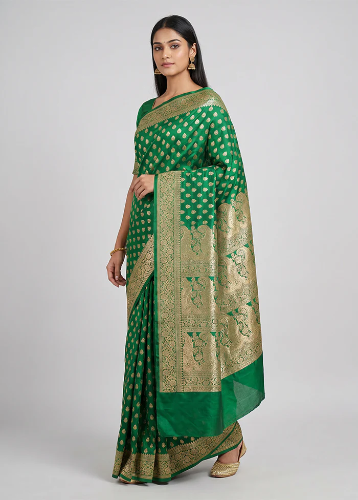 Green Handloom Banarasi Pure Silk Saree With Blouse Piece