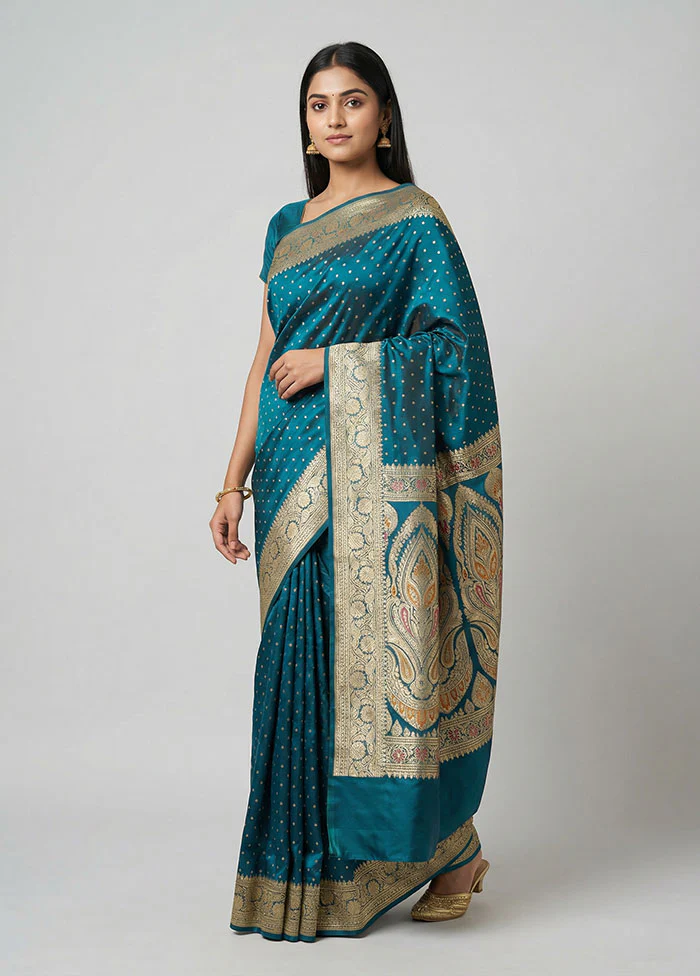 Green Handloom Banarasi Pure Silk Saree With Blouse Piece