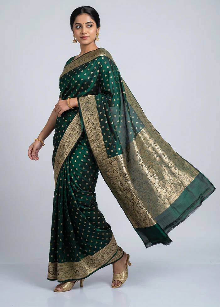 Green Handloom Banarasi Pure Silk Saree With Blouse Piece