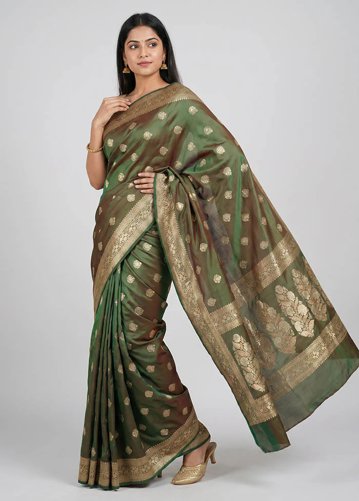 Green Handloom Banarasi Pure Silk Saree With Blouse Piece