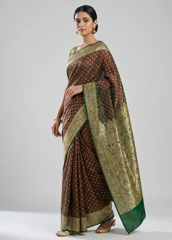 Green Handloom Banarasi Pure Silk Saree With Blouse Piece