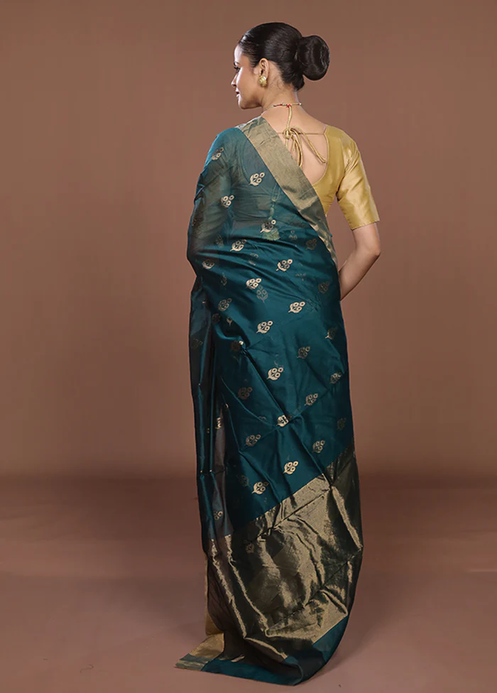 Green Handloom Chanderi Pure Silk Saree With Blouse Piece - Image 3